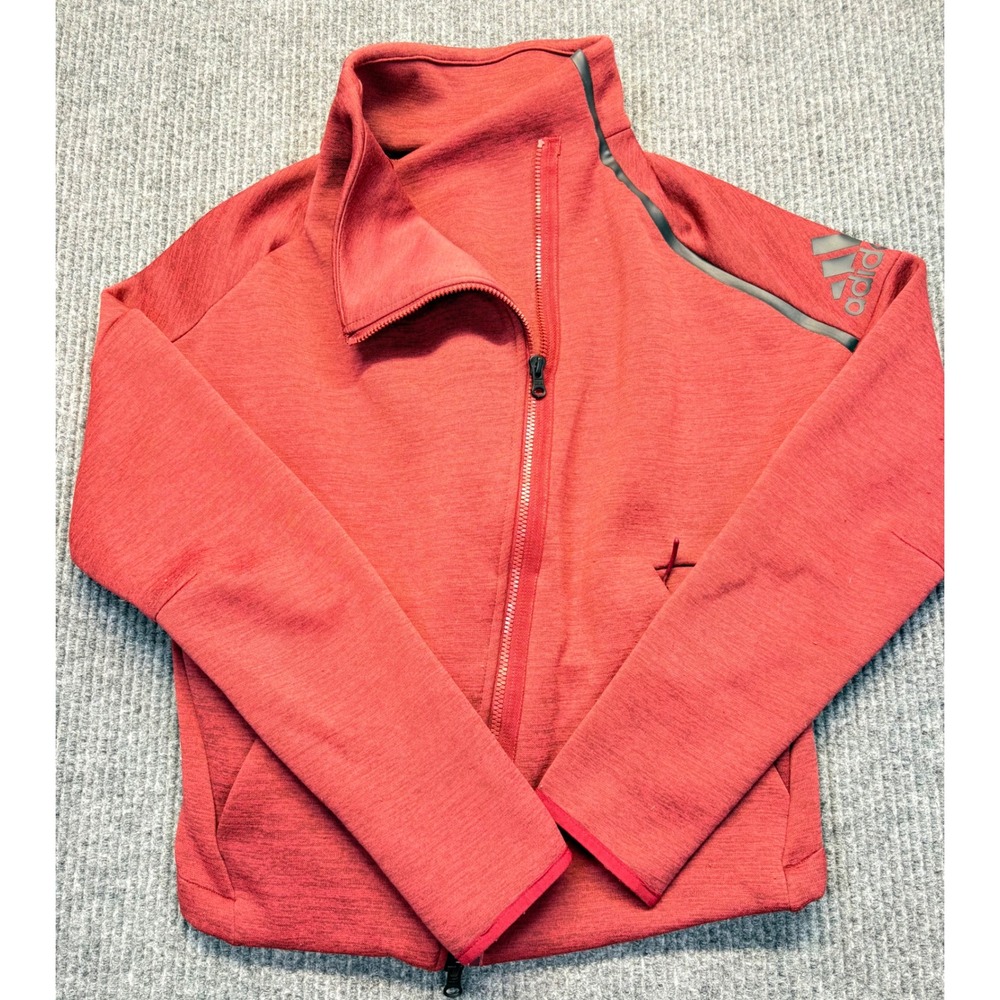 Adidas Heartracer Asymmetrical Zip Jacket Red Heather Women Small
